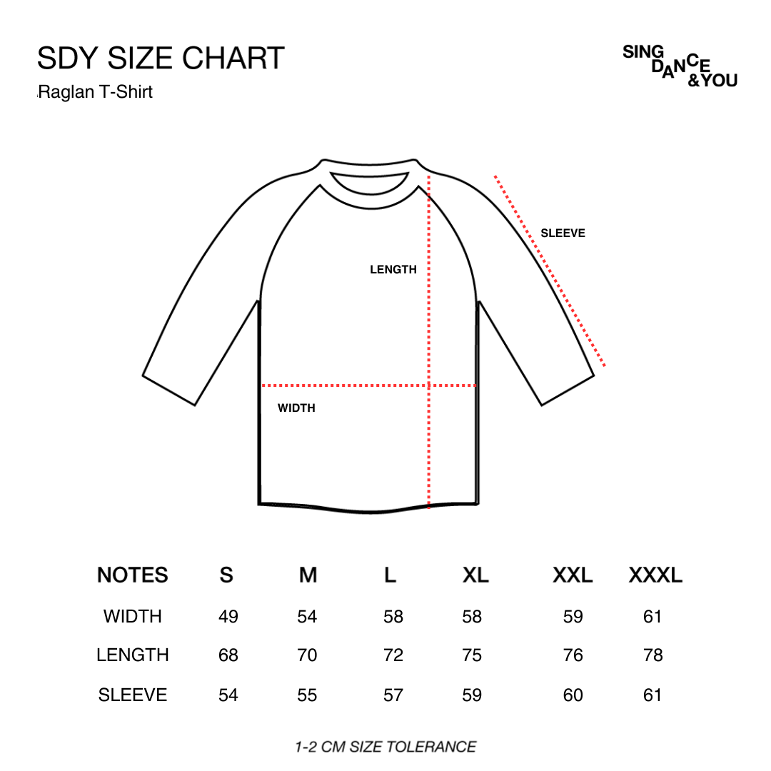 Denisa - Logotype - Raglan T-shirt - White — size chart