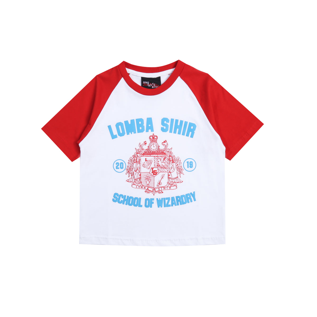 Lomba Sihir - The Badge - Raglan T-Shirt - Kids Tee - White & Red-1