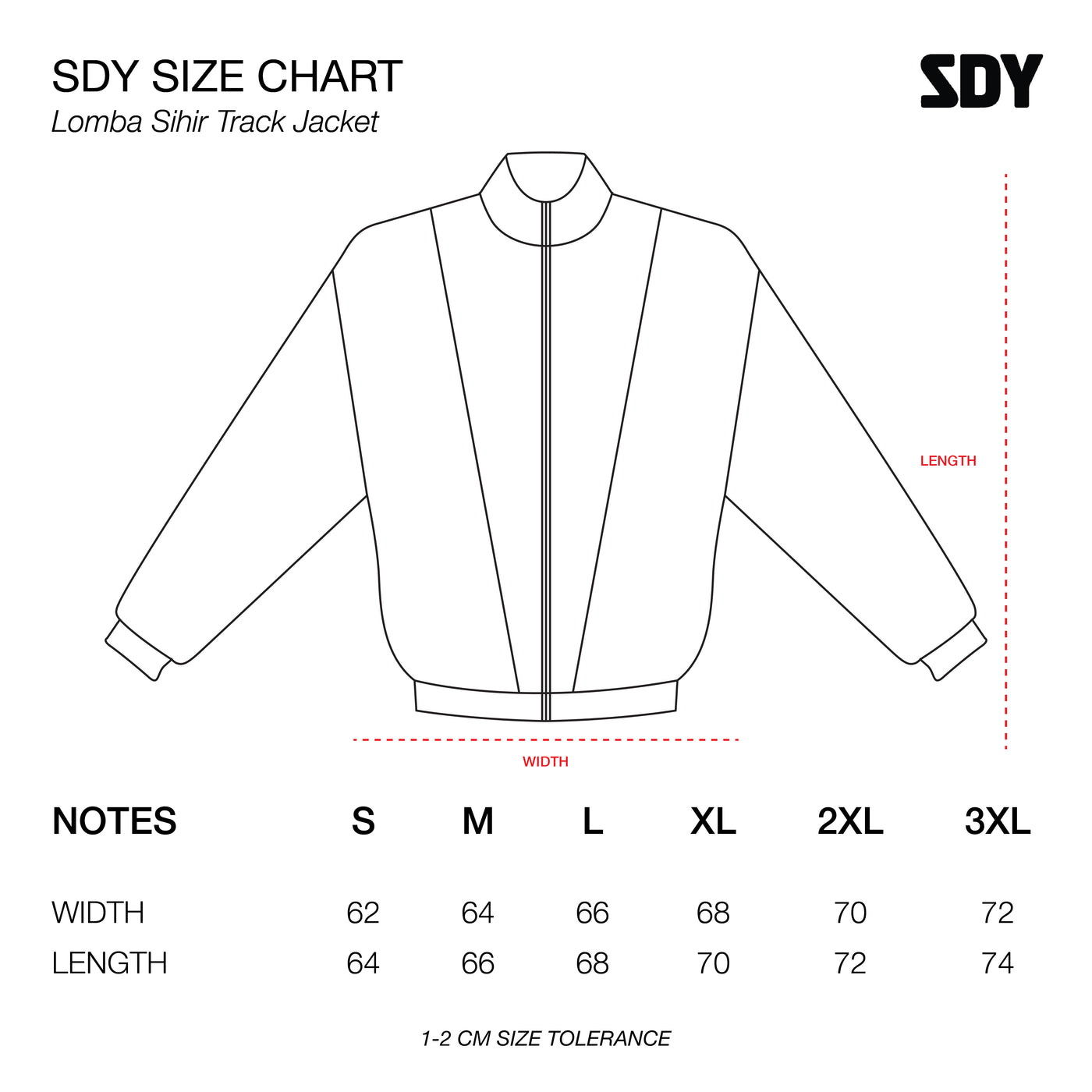 Lomba Sihir - Athletic Club - Track Jacket - Black — size chart