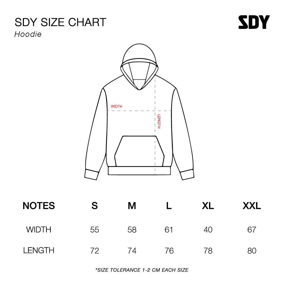SDY - New Standard - Hoodie - Black — size chart