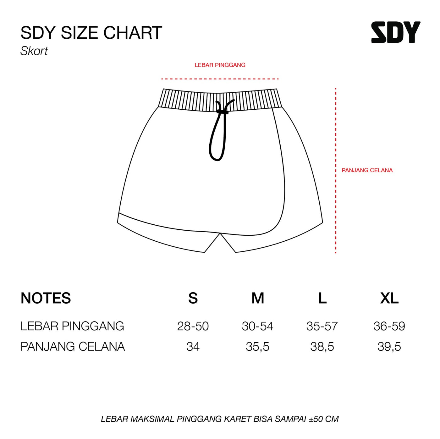 Lomba Sihir - Athletic Club - Skort - Black — size chart